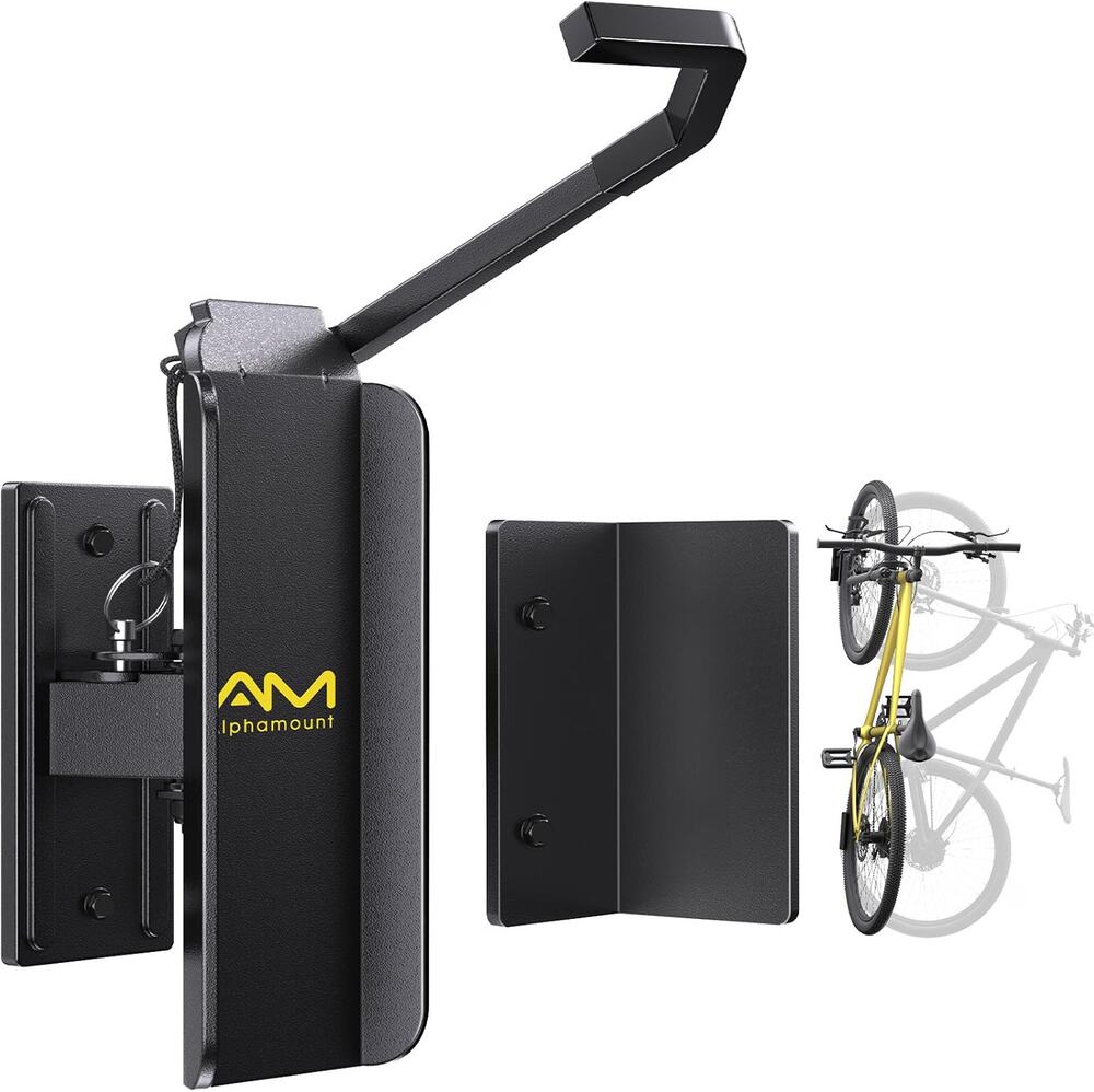 Alphamount Swivel Bike Wall Mount, Metal Wall Bike Rack with Durable Sleeves
